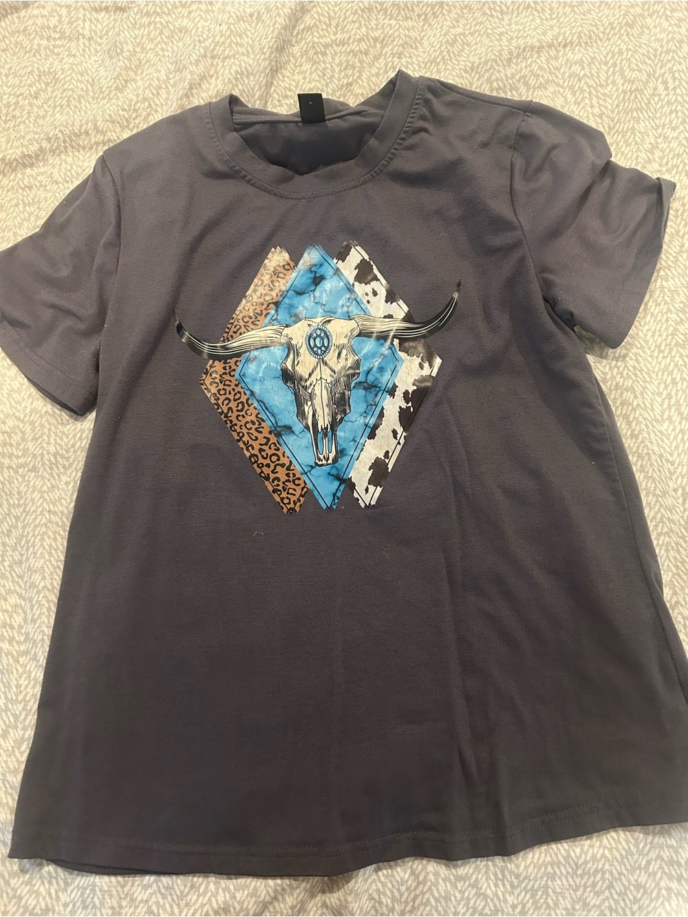 SHEIN Short Sleeve Tee with Bull Skull Graphic - Blue Accent
